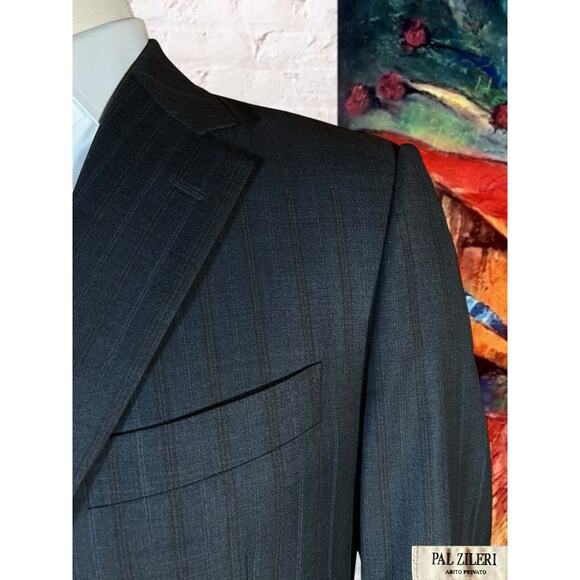 Pal Zileri 40R 32W Gray - Rust Purple Stripe 2 Piece Suit Jacket and Pants Set - Picture 2 of 16